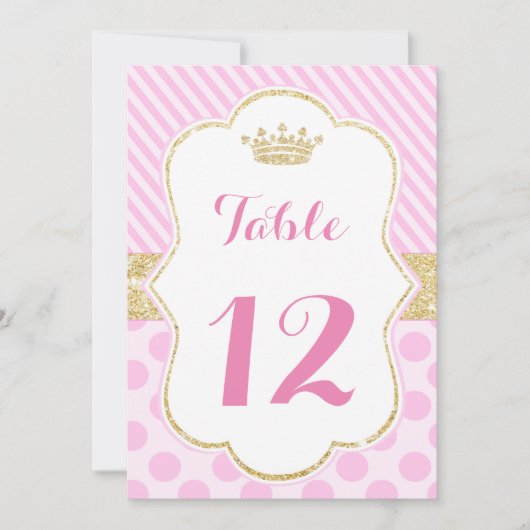 Tischnummer Prinzessin Rosa Glitzer Krone (Vorderseite)