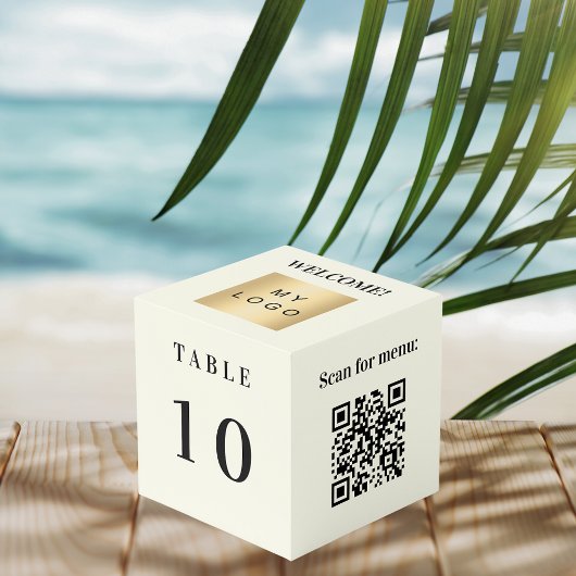 Tischnummer QR-Code-Menü elfenbeinfarbenes Geschäf Würfel