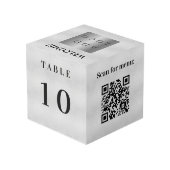 Tischnummer QR-Codeliste Silber Firmenlogo Würfel (Rückseite Schrägansicht)