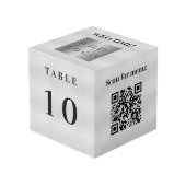 Tischnummer QR-Codeliste Silber Firmenlogo Würfel (Vorderseite Schrägansicht)