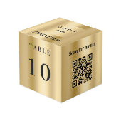 Tischnummer QR Codelmenü Gold Firmenlogo Würfel (Rückseite Schrägansicht)