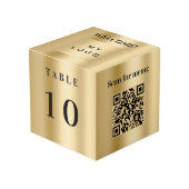 Tischnummer QR Codelmenü Gold Firmenlogo Würfel (Vorderseite Schrägansicht)