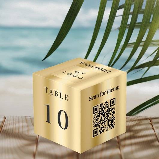 Tischnummer QR Codelmenü Gold Firmenlogo Würfel
