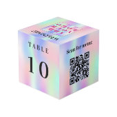 Tischnummer QR Codelmenü Rosa Minze Firmenlogo Würfel (Rückseite Schrägansicht)