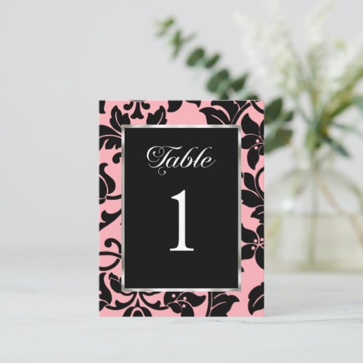 Tischnummer Rosa und schwarzer Damast (Stehend Vorderseite)