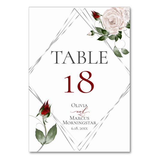 Tischnummer | Rose Wasserfarben und Cabernet (Vorderseite)