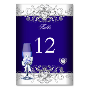 Tischnummer Royal Blau Hochzeit Silber Glas