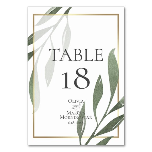 Tischnummer | Sage Green Olive Branch Watercolor (Rückseite)
