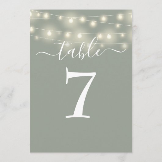 Tischnummer "Sage Green String Lights" (Rückseite)