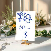 Tischnummer-Schild "Drawn Blue Lemon" für Hochzeit Einladung