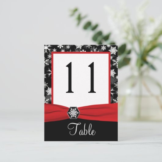 Tischnummer Schwarz, Weiß, Rote Schneeflocken (Stehend Vorderseite)