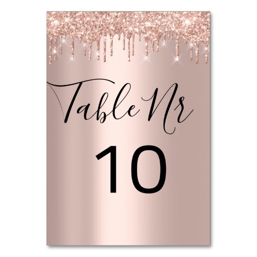Tischnummer Schwarze Tropfen Rose Gold (Vorderseite)