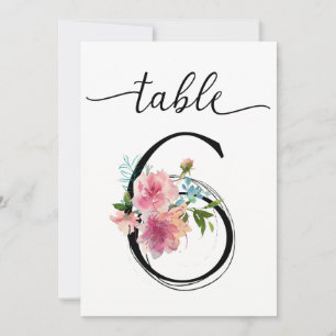 Tischnummer sechs Pfingstrosen-Tischnummer