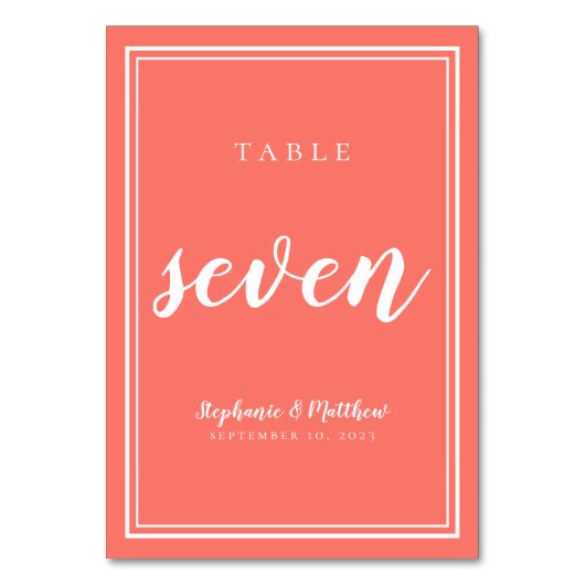 Tischnummer Seven | Coral Wedding Simple (Vorderseite)