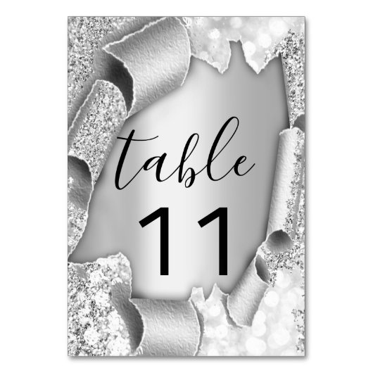 Tischnummer Silver Gray Glitzer 3D Wedding (Rückseite)