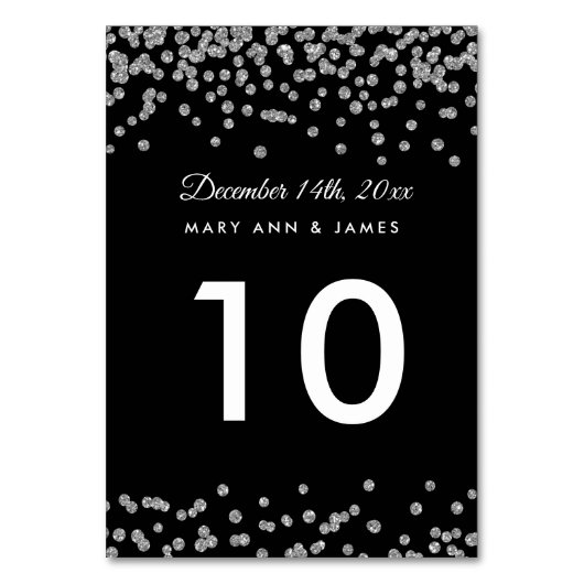Tischnummer Silver Imitate Glitzer Confetti Black (Vorderseite)