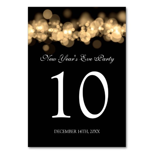 Tischnummer Silvester Party Gold Bokeh Light (Rückseite)