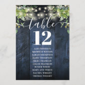 Tischnummer-Sitzdiagramm für blaues Holz Einladung (Rückseite)