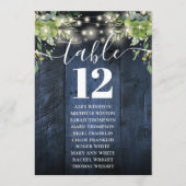 Tischnummer-Sitzdiagramm für blaues Holz Einladung (Vorderseite)