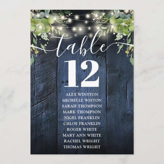 Tischnummer-Sitzdiagramm für blaues Holz Einladung (Vorderseite)