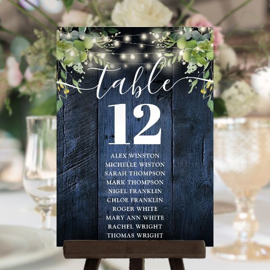 Tischnummer-Sitzdiagramm für blaues Holz Einladung