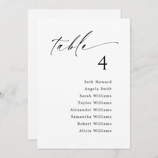 Tischnummer Sitzkarte (Vorne/Hinten)