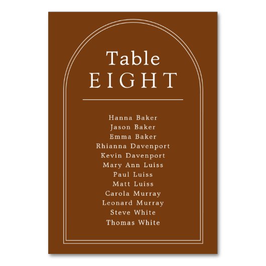Tischnummer Sitzkarte Terrakotta Bogen (Vorderseite)