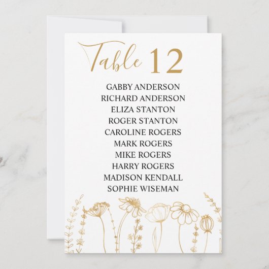 Tischnummer-Sitzkarten der Gold Wildblume (Rückseite)