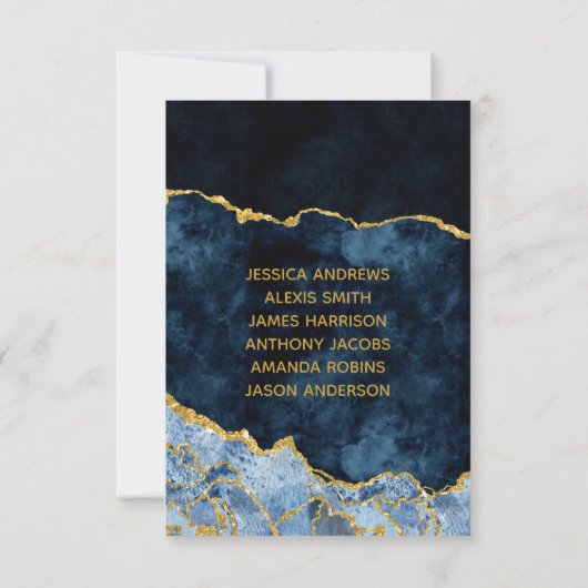 Tischnummer-Sitzplätze für Navy Blue-Gold-Marmor Einladung (Rückseite)