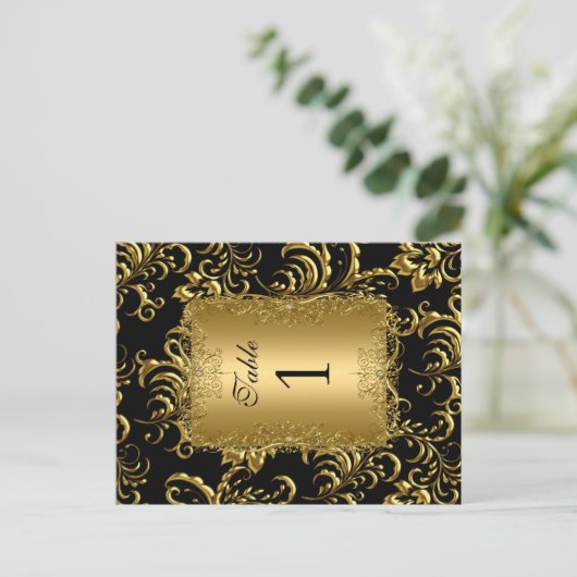 Tischnummer Sitzplätze Platzkarten Damask Gold (Stehend Vorderseite)