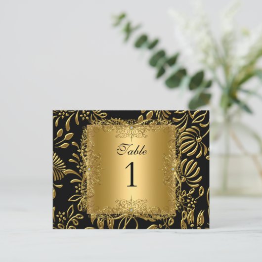 Tischnummer Sitzplätze Platzkarten Damask Gold (Stehend Vorderseite)
