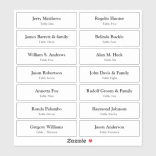 Tischnummer-Stick für Hochzeitgäste der Platzkarte Aufkleber