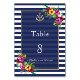 Tischnummer Tropical Floral Luau Navy Stripes