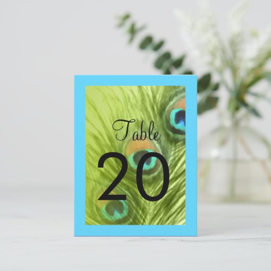 Tischnummer Türkis Blau und Limon Pfau (Stehend Vorderseite)