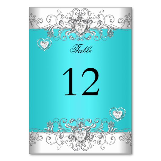 Tischnummer Türkisblaue Hochzeit Silber Diamant (Vorderseite)