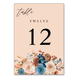 Tischnummer V2 - Beige & Dusty Blue Floral - Beige