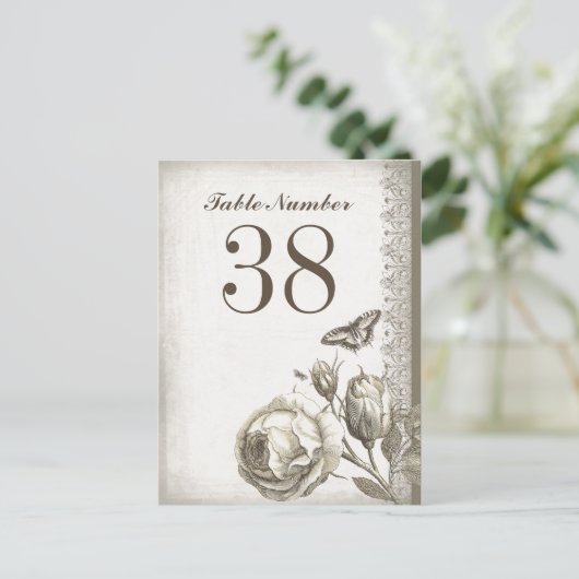Tischnummer Vintage Karten (Stehend Vorderseite)