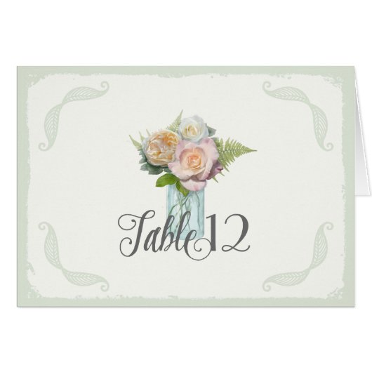 Tischnummer-Vintages rustikales Blumenmaurer-Glas (Vorderseite (Horizontal))