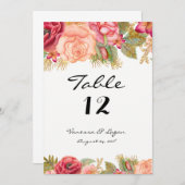 Tischnummer von Burgund und Goldblüten (Vorne/Hinten)