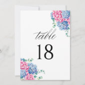 Tischnummer Wasserfarbe Rosa und Blaue Hydrangea (Vorderseite)