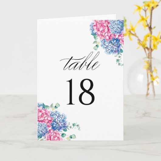 Tischnummer Wasserfarbe Rosa und Blaue Hydrangea (Gelbe Blume)