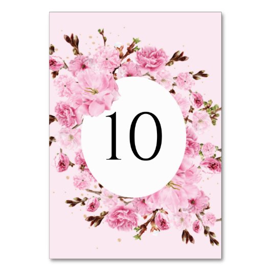 Tischnummer Wasserfarben Rosa Blumenmuster (Vorderseite)