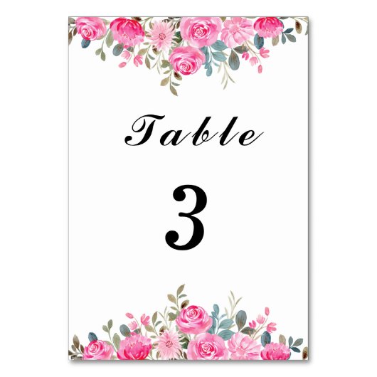 Tischnummer Wasserfarben Rosa Blumenmuster (Rückseite)