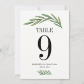 Tischnummer Watercolor Greenery Leaf Wedding Card (Vorderseite)
