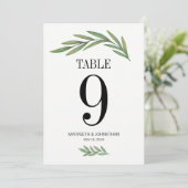 Tischnummer Watercolor Greenery Leaf Wedding Card (Stehend Vorderseite)