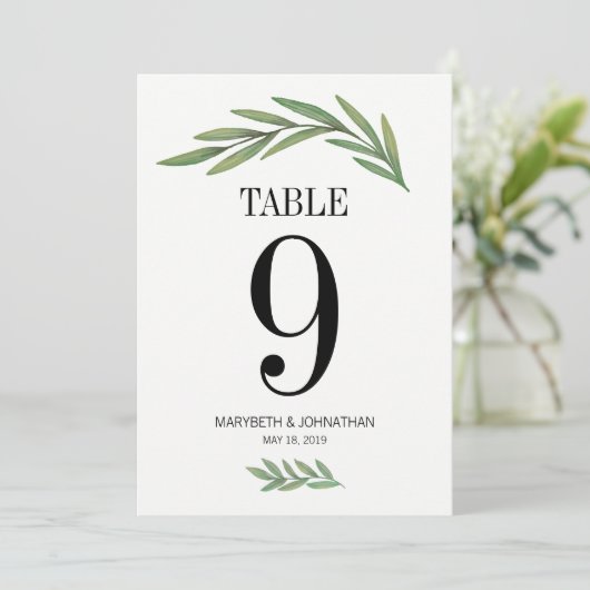 Tischnummer Watercolor Greenery Leaf Wedding Card (Stehend Vorderseite)