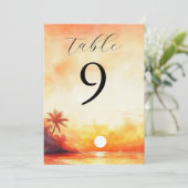 Tischnummer Watercolor Tropical Beach Sunset (Stehend Vorderseite)