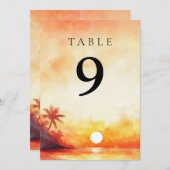 Tischnummer Watercolor Tropical Beach Sunset (Vorne/Hinten)