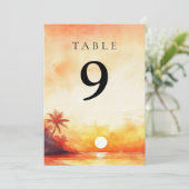Tischnummer Watercolor Tropical Beach Sunset (Stehend Vorderseite)