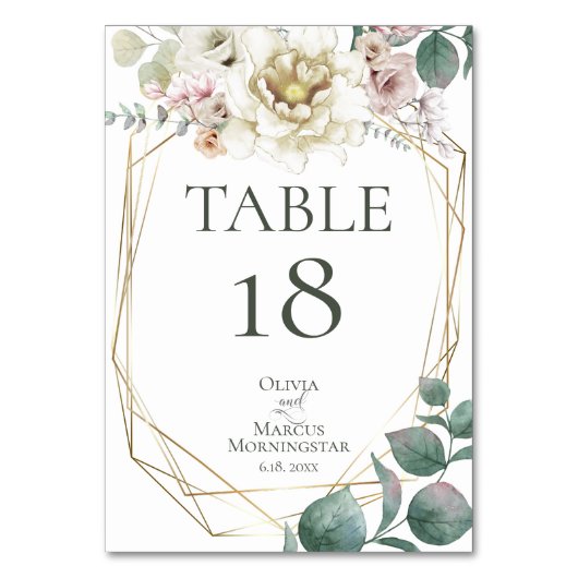 TISCHNUMMER | Watercolour Ivory Blush Blumen (Vorderseite)